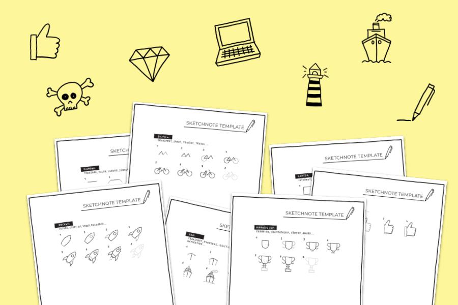 Sketchnotes templates to learn how to draw icons